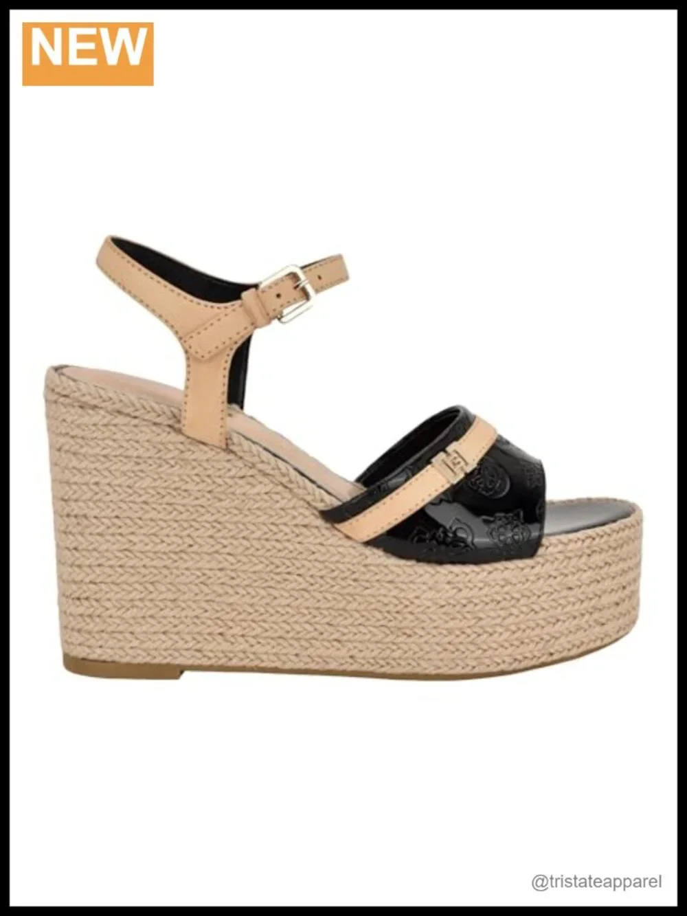 Faux Patent Leather Platform Espadrille Wedge Sandal Buckle Ankle Strap